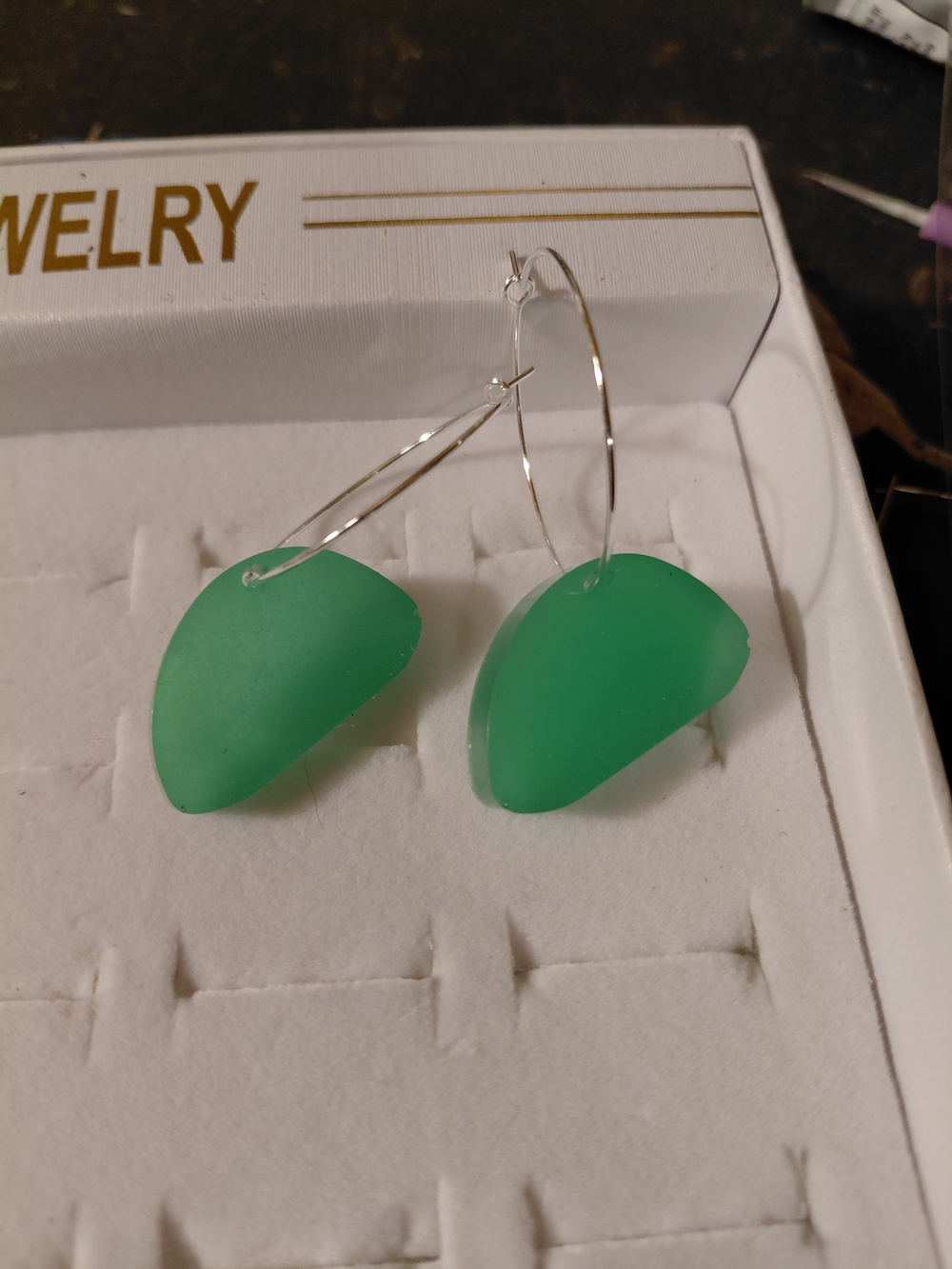 Green Sea Glass Hoop Drop Earrings